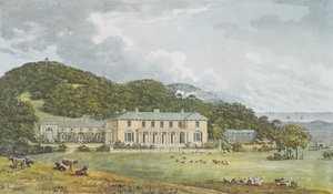 South front with west front in perspective, from the Red Book for Antony House by Humphry Repton
