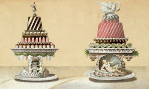 Design for the Presentation of Charlottes a la Reine & Pain de Framboises a la Leda, Illustration from a Hungarian Cookery Book on French Cooking, c.1880