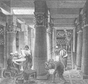Imaginary recreation of the Ptolemy Library in Alexandria, Egypt, from Histoire Generale des Peuples, 1880