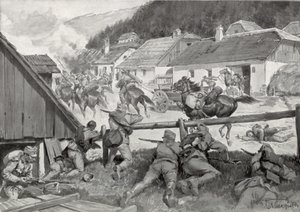 Plundering Cossacks Surprised by Hungarian Troops in a Hungarian Village by Hungarian School