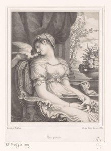 Seated Woman with Book and White Bird by Hyacinthe Louis Victor Jean Baptiste Aubry Lecomte