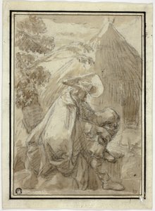 Seated Man in Mantle by Thatched Hut by III Follower of Herman Saftleven