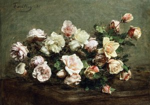Vase of White Roses on a Table