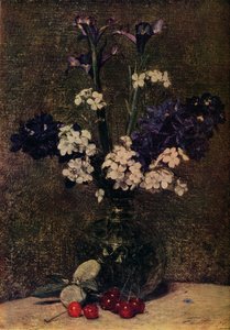 Vase of Flowers with Cherries and Almonds on the Table