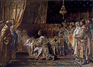 King James I the Conqueror Gives His Sword to His Son, Pedro