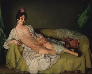 (Woman Reclining in Armchair in Slip and Robe)