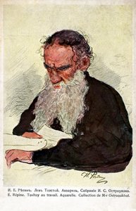 Leo Tolstoy at work by Ilya Efimovich (after) Repin