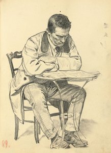 Study for "A Parisian Cafe": Man Seated at a Cafe Table, Reading a Newspaper