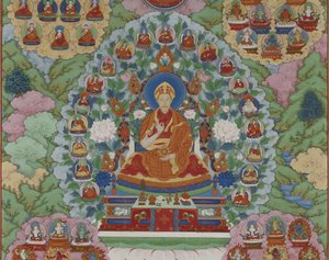 (Detail) Qianlong Emperor as Manjusri, the Bodhisattva of Wisdom, Qing Dynasty
