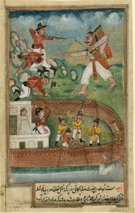 Indian Demons Attacking Fort Defended by European Troops