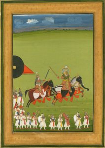 Rajah and Son on Horses Disguised as Elephants, and Suite of Attendants by Indian Art