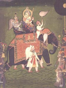 Rana Jawan Singh of Mewar rides upon a caparisoned elephant, c.1835