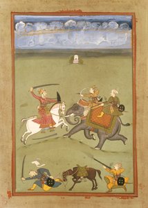 A Prince Fighting His Enemies on an Elephant by Indian School