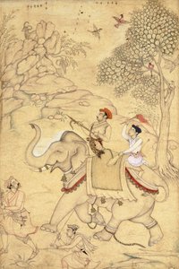 A Prince Hunting, Mounted on an Elephant, c.1600-1650 by Indian School