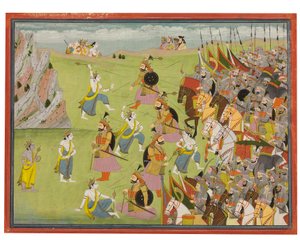 A painting from the Mahabharata: Balabhadra fighting Jarasandha, Kangra or Garhwal, c.1810-20
