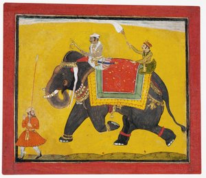 A raja riding an elephant by Indian School