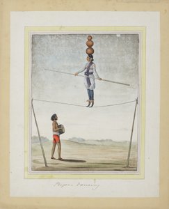 Acrobat on a Tightrope, Drummer Below by Indian School