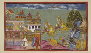 Outside the Palace, Sugriva and Bali Fighting