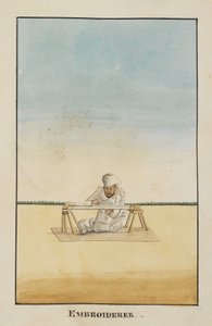 Embroiderer seated at his frame by Indian School