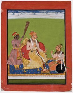 Bhao Singh enthroned with a noble at his feet by Indian School