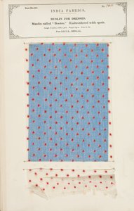 Bootee muslin sample embroidered with spots from Dacca in Bengal, from The Collection of the Textile Manufacturers of India, by John Forbes Watson, published in 1866 by Indian School