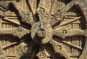 Chariot wheel on the base of the Surya Temple by Indian School