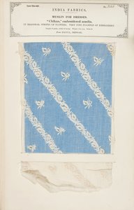 Chikan embroidered muslin sample from Dacca in Bengal, from The Collection of the Textile Manufacturers of India, by John Forbes Watson, published in 1866 by Indian School