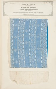 Chikan embroidered muslin sample from Dacca in Bengal, from The Collection of the Textile Manufacturers of India, by John Forbes Watson, published in 1866 by Indian School