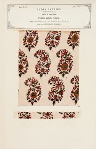 Coarse cotton print sample from Masulipatam in Madras, from The Collection of the Textile Manufacturers of India, by John Forbes Watson, published in 1866 by Indian School