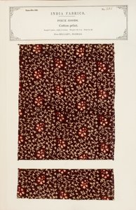 Cotton print sample from Bellary in Madras, from The Collection of the Textile Manufacturers of India, by John Forbes Watson, published in 1866 by Indian School
