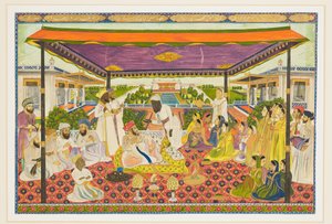 Court Scene with Panoramic Palace and Garden Background