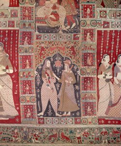 Detail of a wall hanging decorated with European figures by Indian School