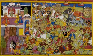 Dhanada orders the yakshas to battle Ravana’s demon army
