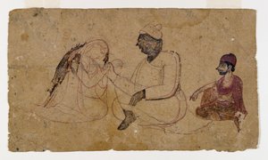 Drawing of Three Seated Figures by Indian School