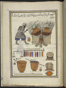 Dyer at work dying cloth, 86 drawings bound into a volume depicting trades and occupations in Kashmir, Craftsmen are shown at work with their implements and equipment, By a Kashmir artist, probably at Srinagar, c.1850-60