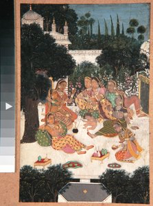 Eight Women and a Child on a Palace Terrace by Indian School