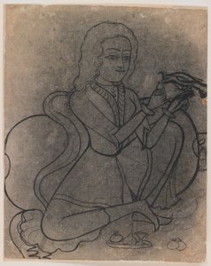 European girl feeding a parrot, c.1780 by Indian School