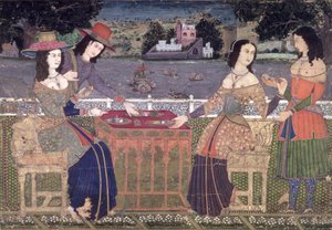 Europeans Refreshing themselves on a Balcony, Mughal, possibly Deccan by Indian School