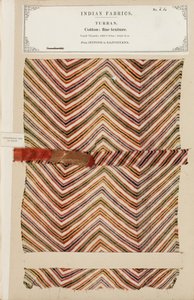Fine cotton turban sample from Jeypoor in Rajpootana, from The Collection of the Textile Manufacturers of India, by John Forbes Watson, published in 1866 by Indian School