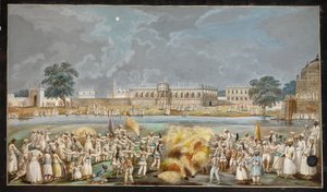 Firework Display on a Bright Moonlit Night Outside the Agna Mahal, Part of the Nawab