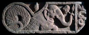 Fish tailed elephant (stone sculpture)