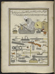 Gunsmith, 86 drawings bound into a volume depicting trades and occupations in Kashmir, Craftsmen are shown at work with their implements and equipment, by a Kashmir artist, probably at Srinagar, c.1850-60