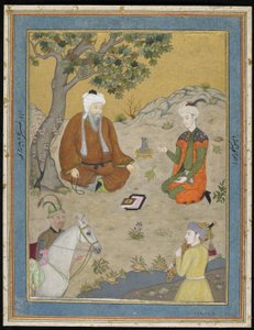 Holy man with prince and attendants, detached album folio with painting