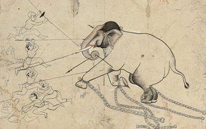 Isarda or Kotah Preparatory Drawing of the Taming of an Elephant by Indian School