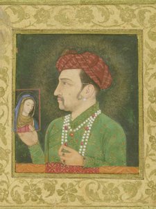 Jahangir holding a picture of the Madonna, inscribed in Persian: Jahangir Shah, Mughal by Indian School