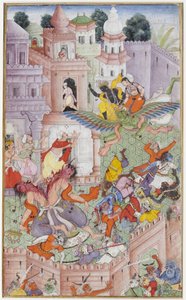 Krishna Cleaves the Demon Narakasura with his Discus
