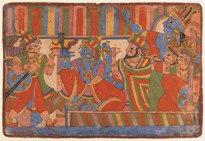 Krishna counsels the Pandava leaders
