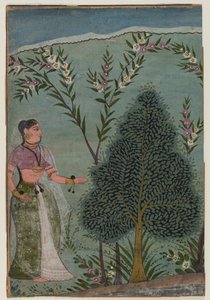 Lady in the wilderness, fragment of a page from a Bhagavata Purana series, c.1590-1600 by Indian School