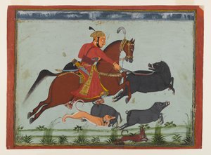 Maharaja Pratap Singh II of Mewar Hunting Boar by Indian School