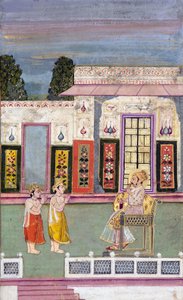 Maharaja Sawai Jai Singh greeted by two crowned men